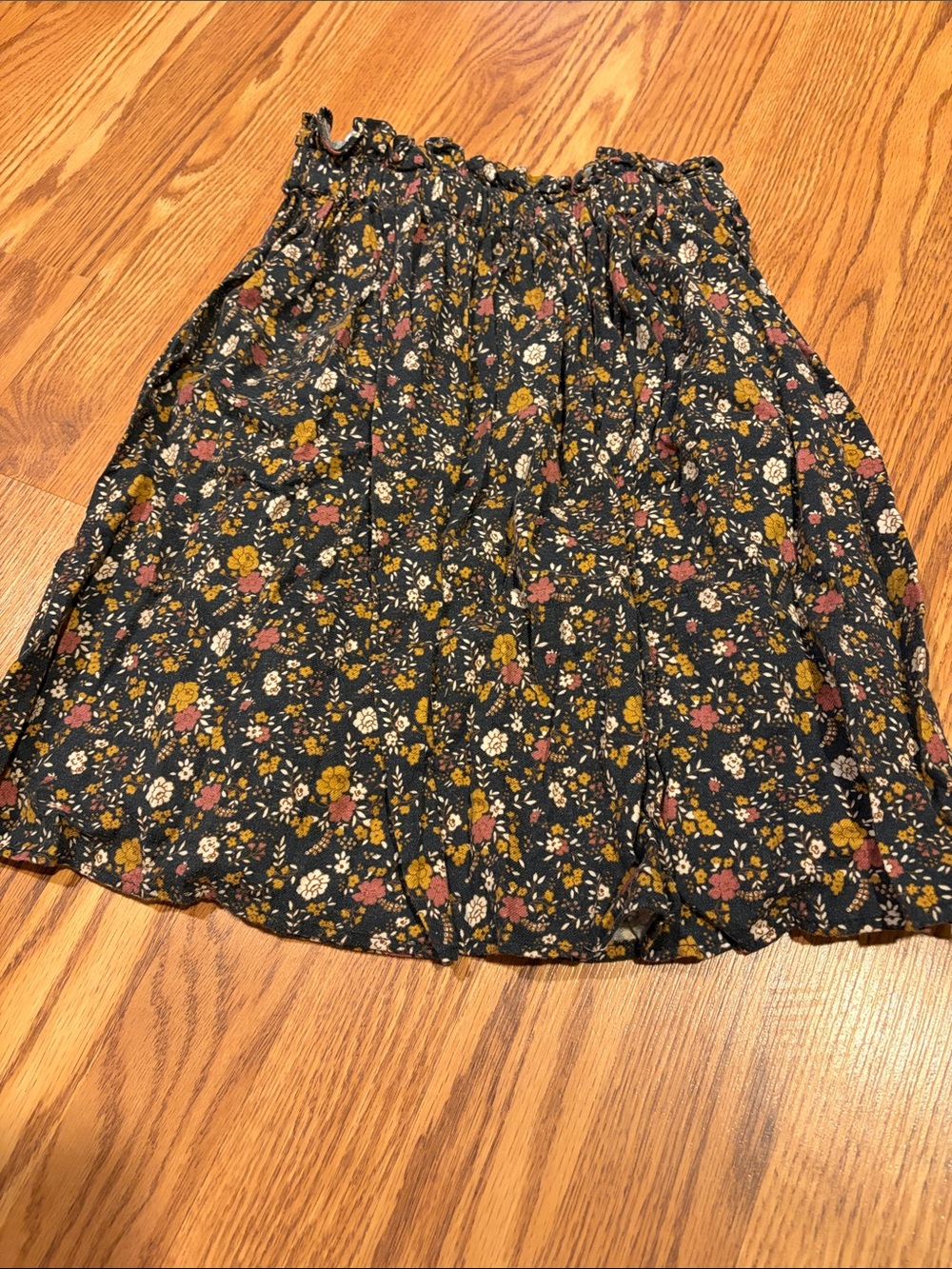 Smocked Waist Floral Skater Skirt in Black with Mustard & Pink